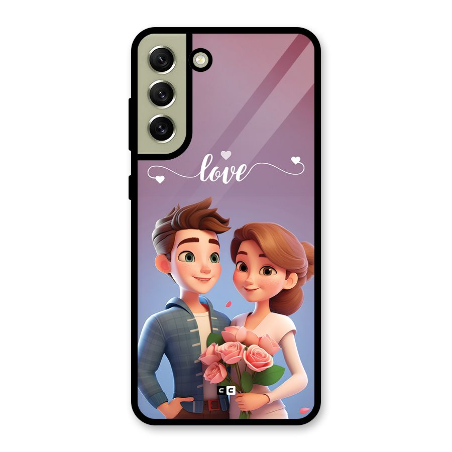 Couple With Flower Glass Back Case for Galaxy S21 FE 5G