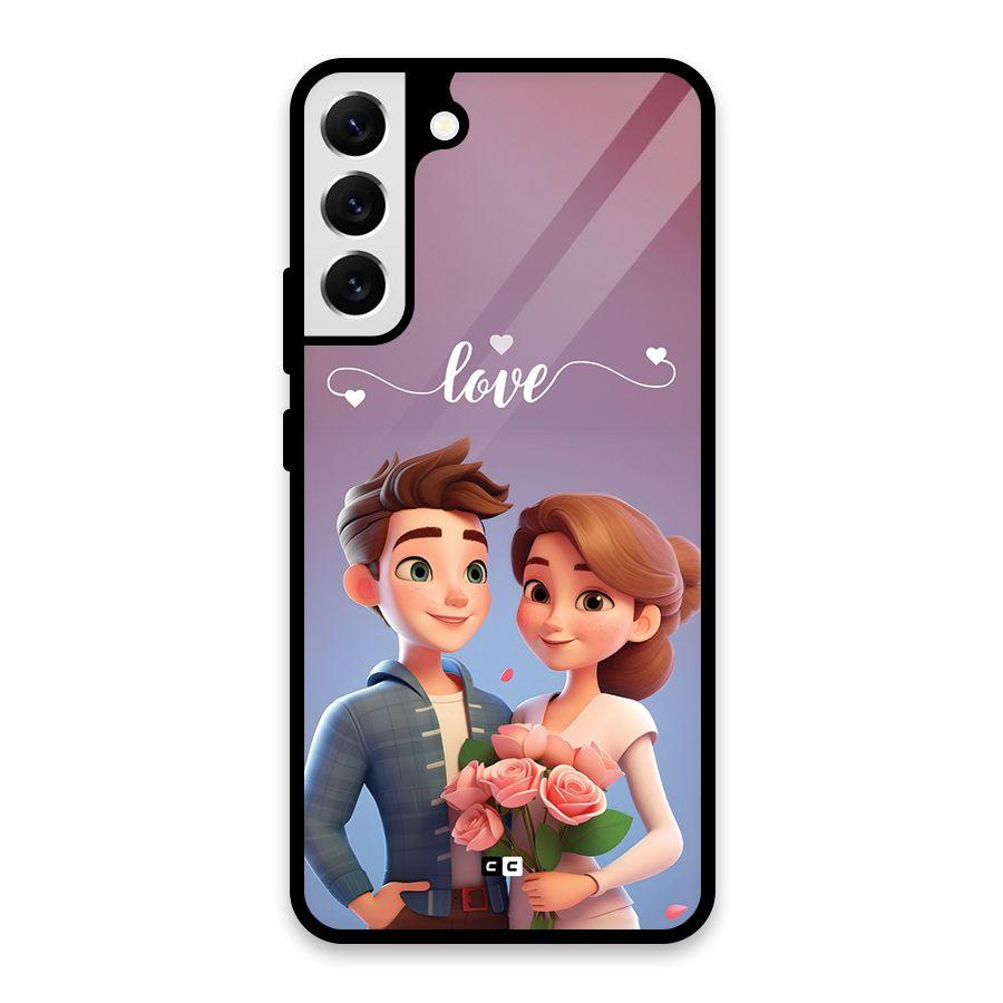 Couple With Flower Glass Back Case for Galaxy S22 Plus 5G