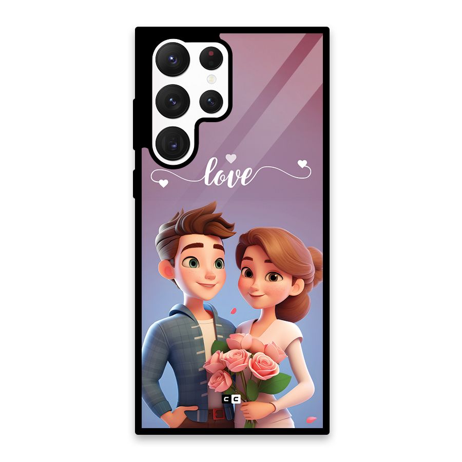 Couple With Flower Glass Back Case for Galaxy S22 Ultra 5G