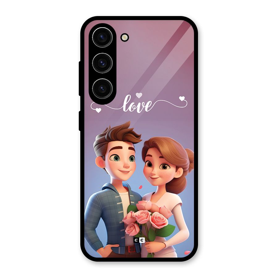 Couple With Flower Glass Back Case for Galaxy S23
