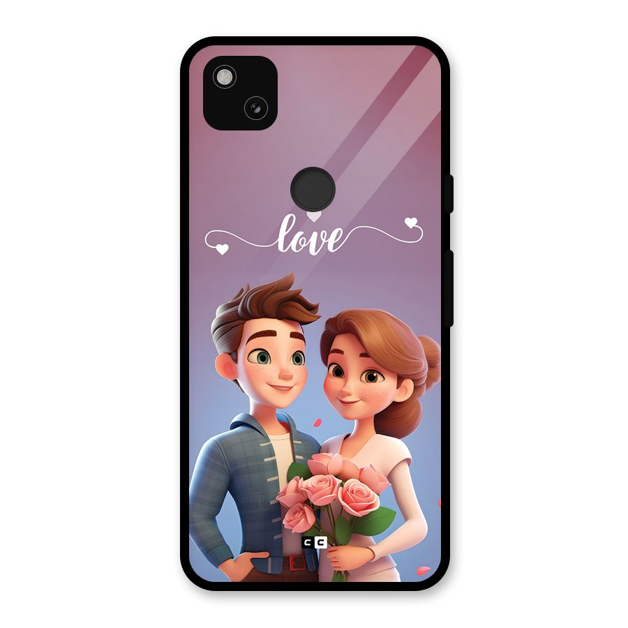 Couple With Flower Glass Back Case for Google Pixel 4a