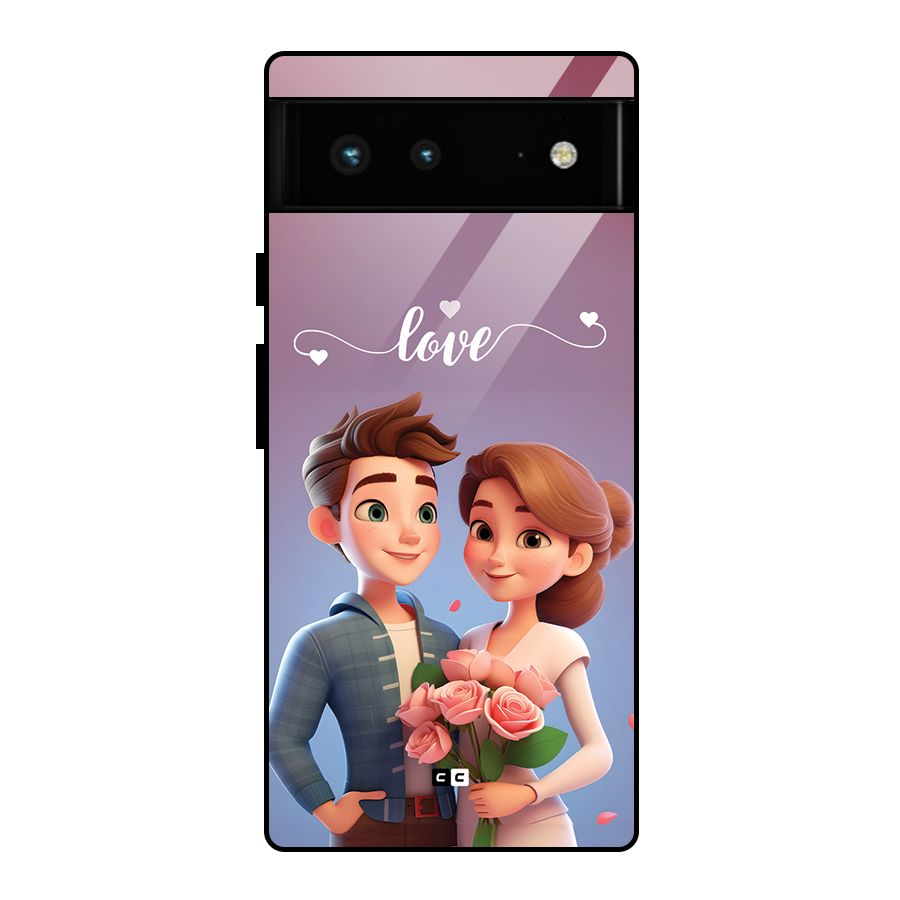 Couple With Flower Glass Back Case for Google Pixel 6