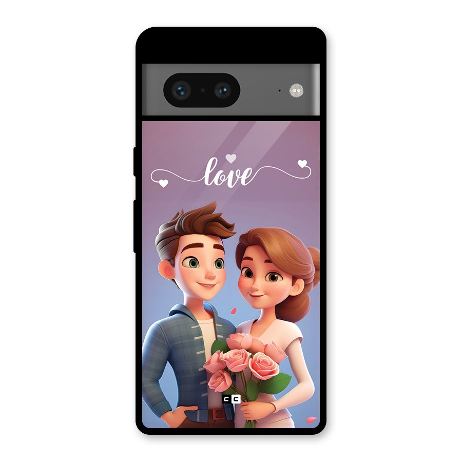 Couple With Flower Glass Back Case for Google Pixel 7