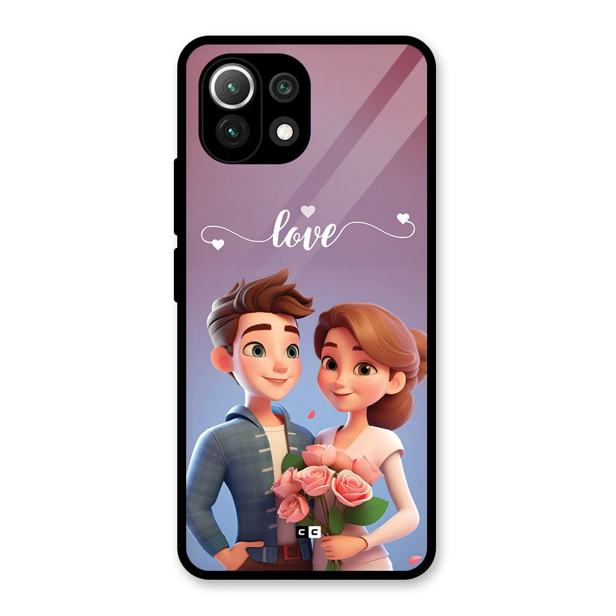 Couple With Flower Glass Back Case for Mi 11 Lite