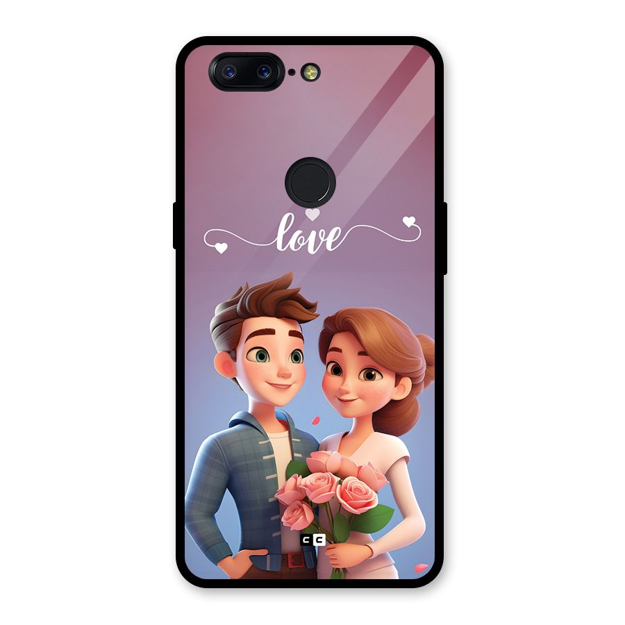 Couple With Flower Glass Back Case for OnePlus 5T