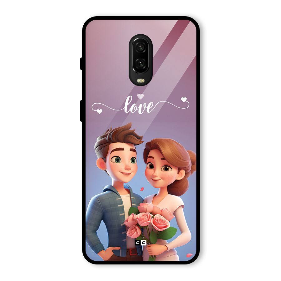Couple With Flower Glass Back Case for OnePlus 6T