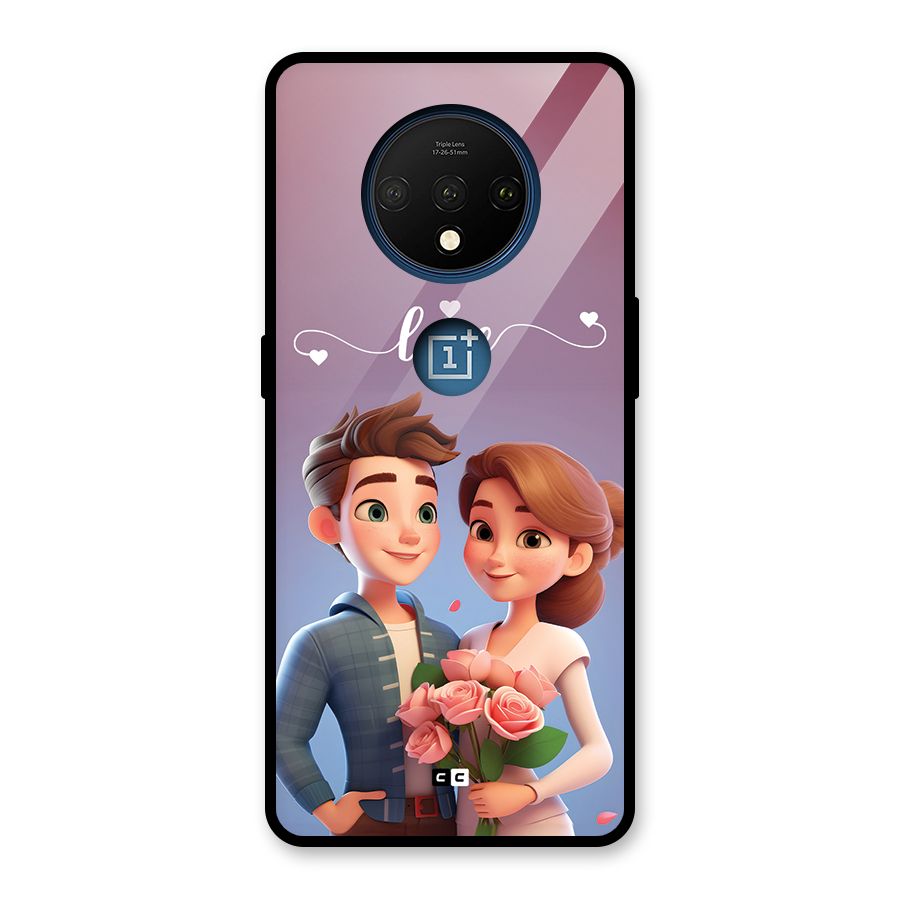 Couple With Flower Glass Back Case for OnePlus 7T