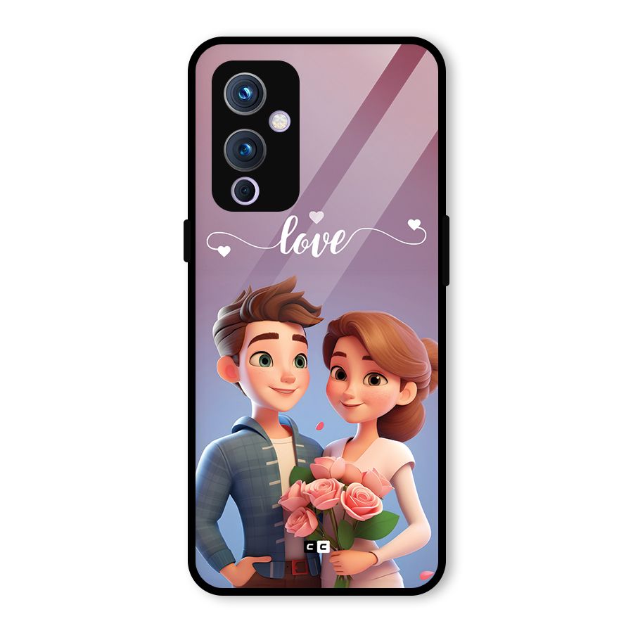 Couple With Flower Glass Back Case for OnePlus 9