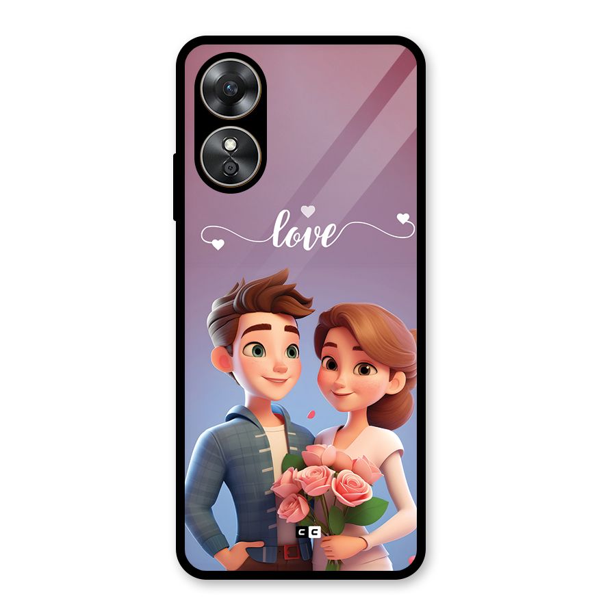 Couple With Flower Glass Back Case for Oppo A17