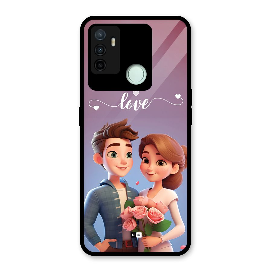 Couple With Flower Glass Back Case for Oppo A53