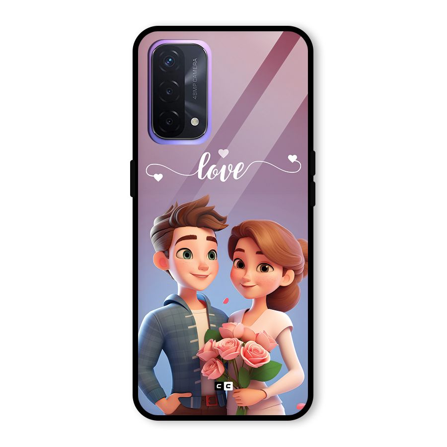 Couple With Flower Glass Back Case for Oppo A74 5G