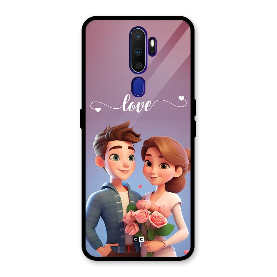 Couple With Flower Glass Back Case for Oppo A9 (2020)