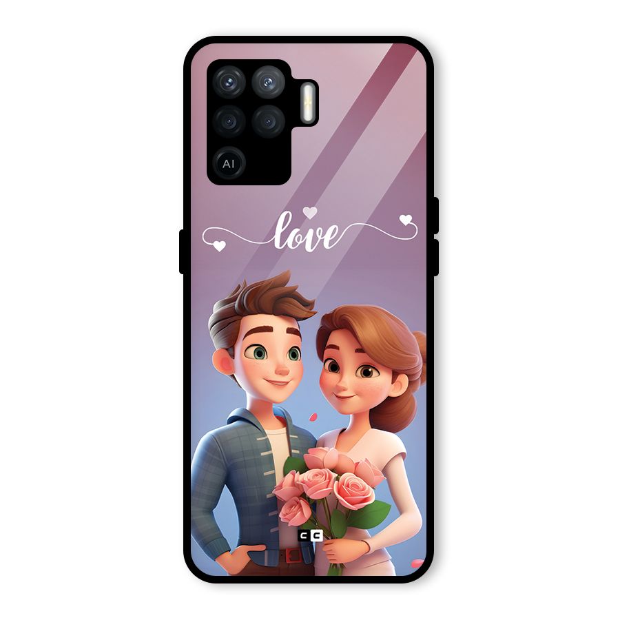 Couple With Flower Glass Back Case for Oppo F19 Pro