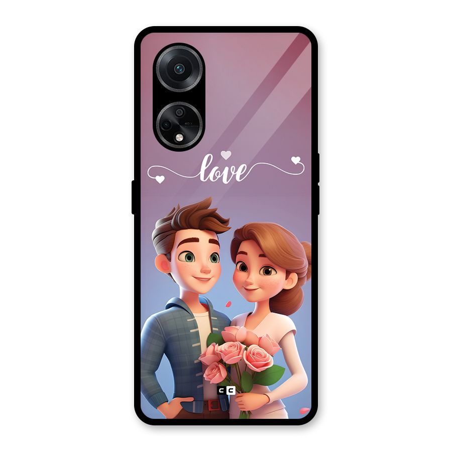 Couple With Flower Glass Back Case for Oppo F23