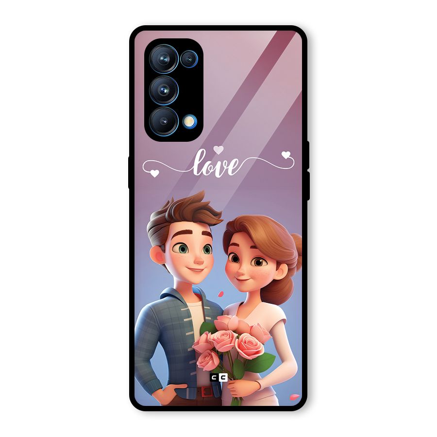 Couple With Flower Glass Back Case for Oppo Reno5 Pro 5G