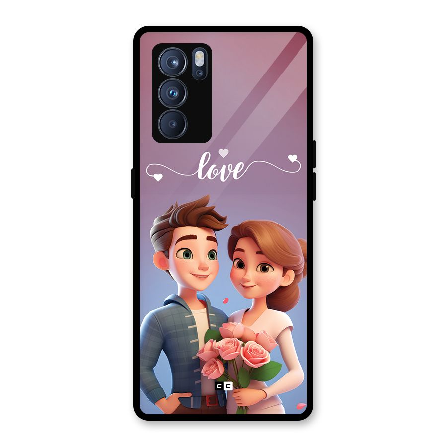 Couple With Flower Glass Back Case for Oppo Reno6 Pro 5G