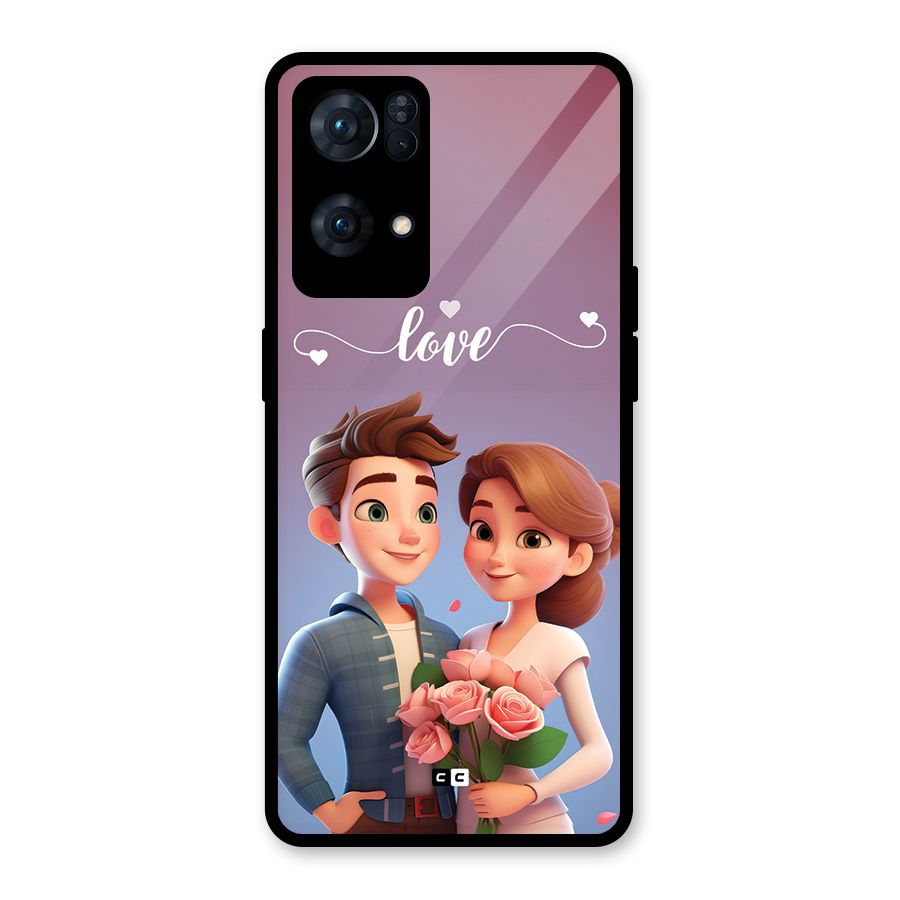 Couple With Flower Glass Back Case for Oppo Reno7 Pro 5G