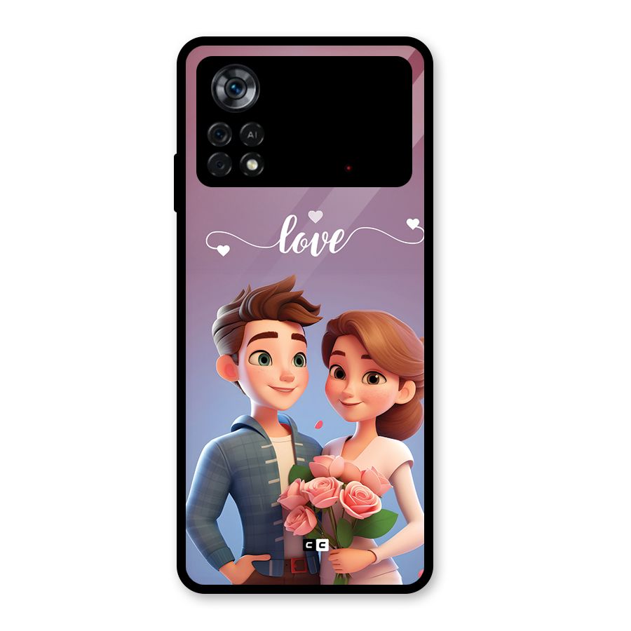 Couple With Flower Glass Back Case for Poco X4 Pro 5G