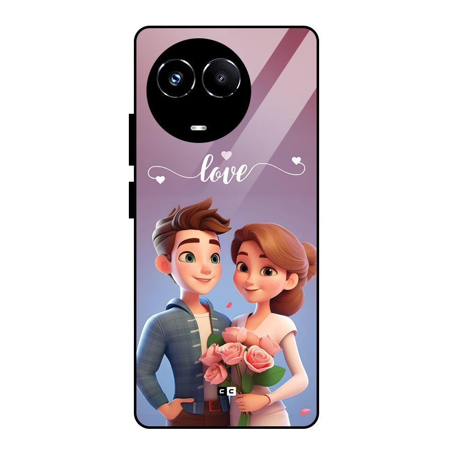 Couple With Flower Glass Back Case for Realme 11X