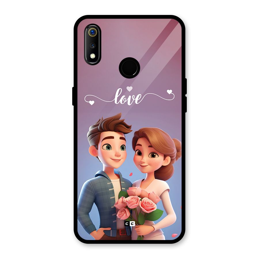 Couple With Flower Glass Back Case for Realme 3i