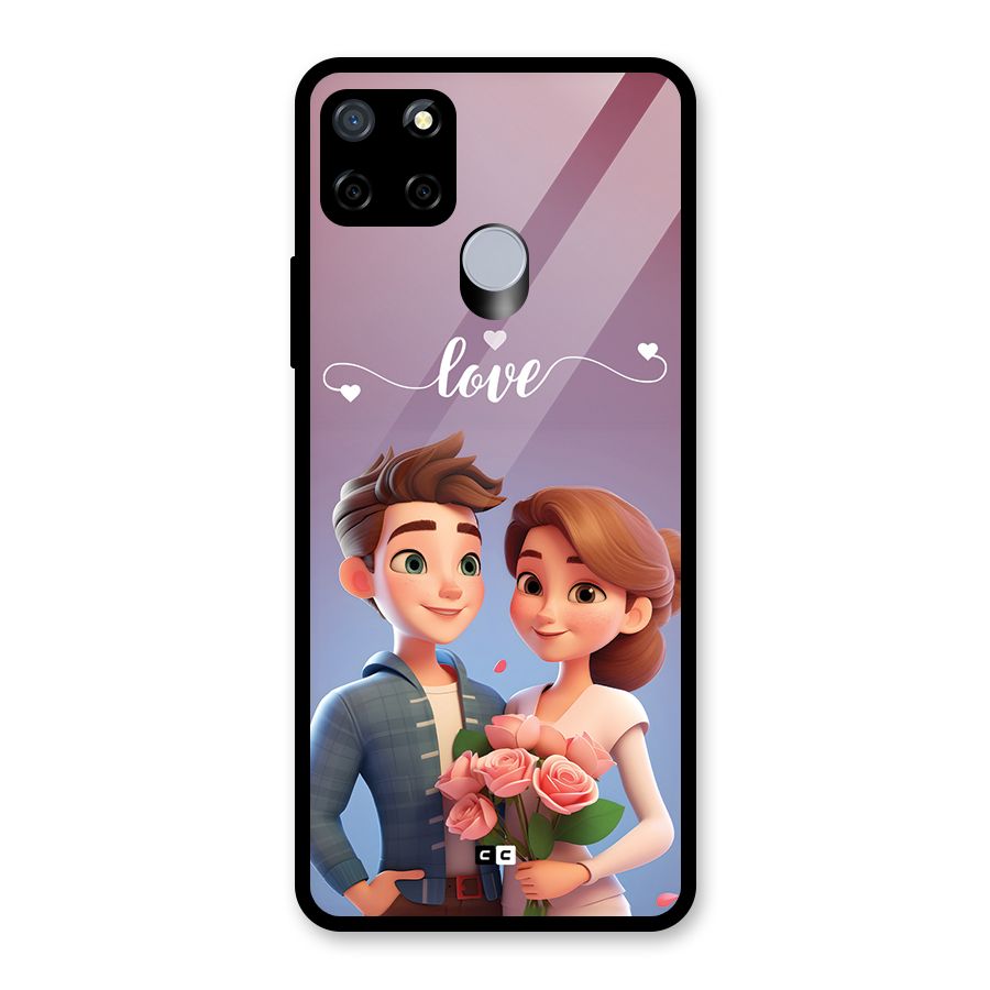 Couple With Flower Glass Back Case for Realme C12
