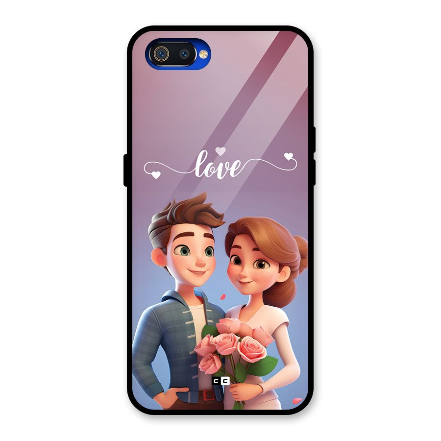 Couple With Flower Glass Back Case for Realme C2