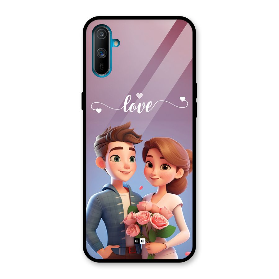 Couple With Flower Glass Back Case for Realme C3