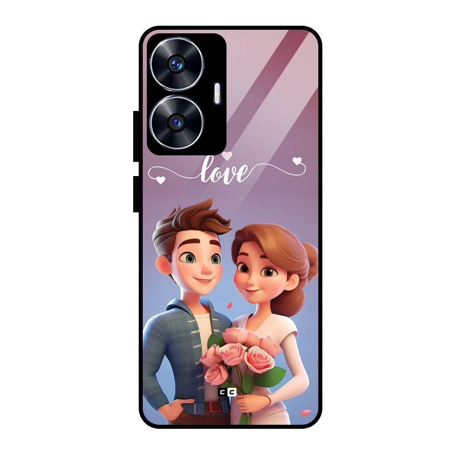 Couple With Flower Glass Back Case for Realme Narzo N55