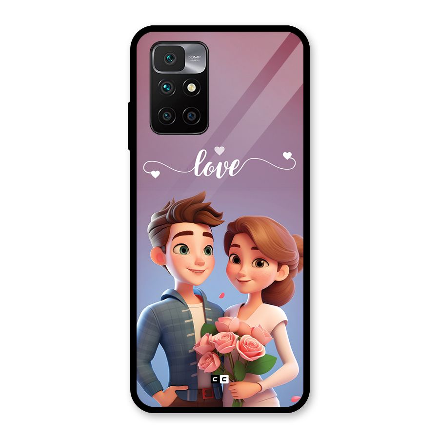 Couple With Flower Glass Back Case for Redmi 10 Prime