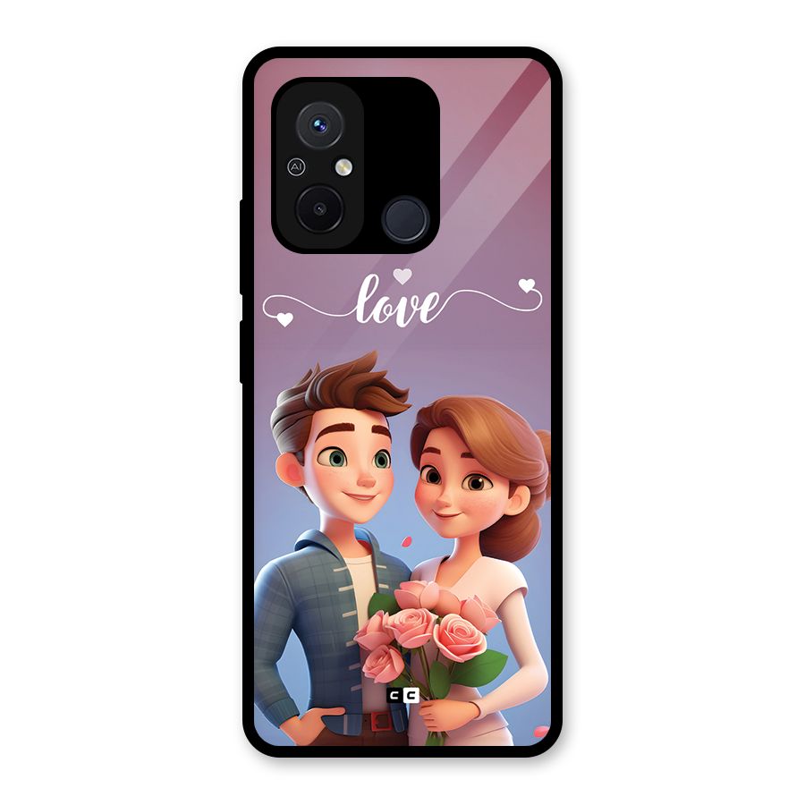 Couple With Flower Glass Back Case for Redmi 12C