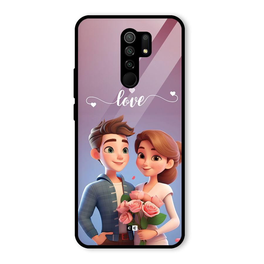 Couple With Flower Glass Back Case for Redmi 9 Prime