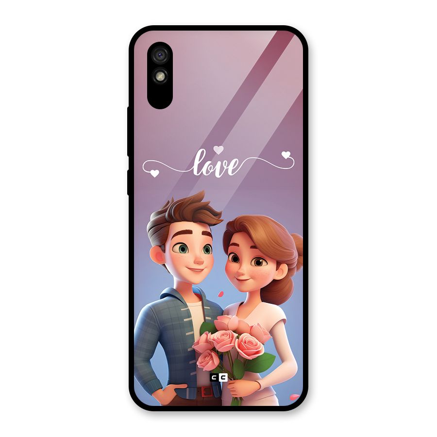 Couple With Flower Glass Back Case for Redmi 9i