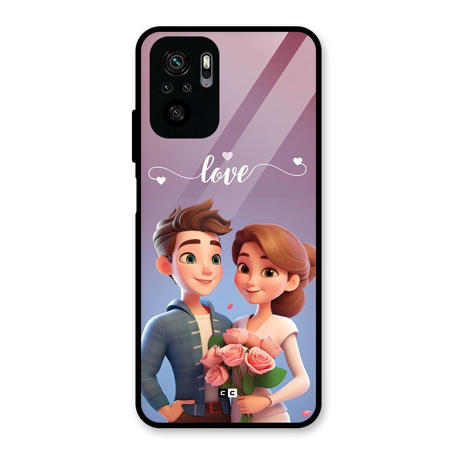 Couple With Flower Glass Back Case for Redmi Note 10
