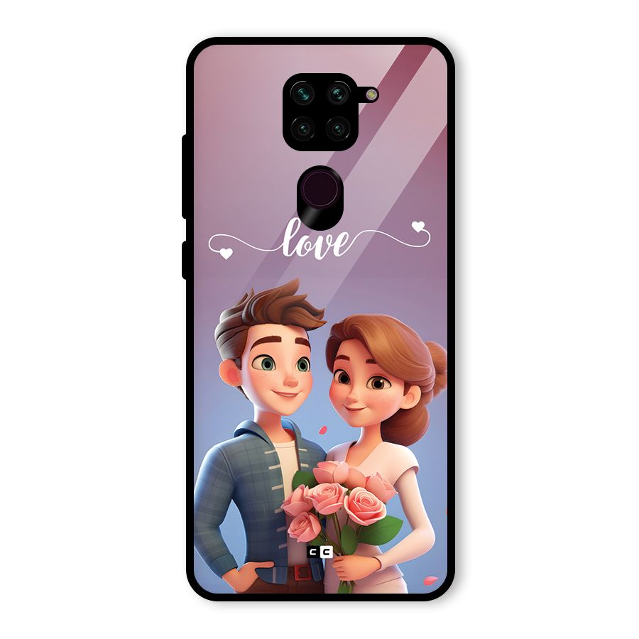 Couple With Flower Glass Back Case for Redmi Note 9