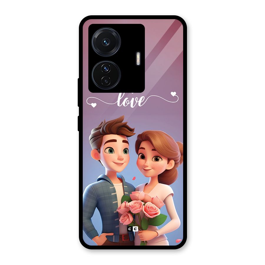 Couple With Flower Glass Back Case for Vivo T1 Pro