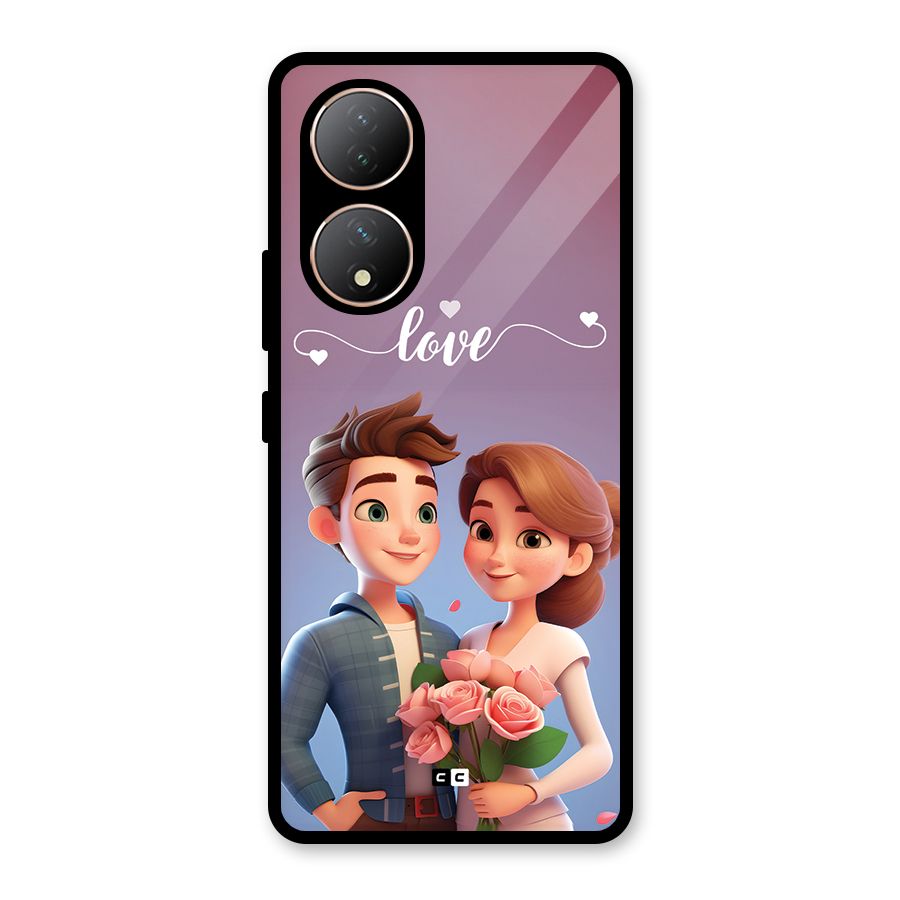 Couple With Flower Glass Back Case for Vivo T2
