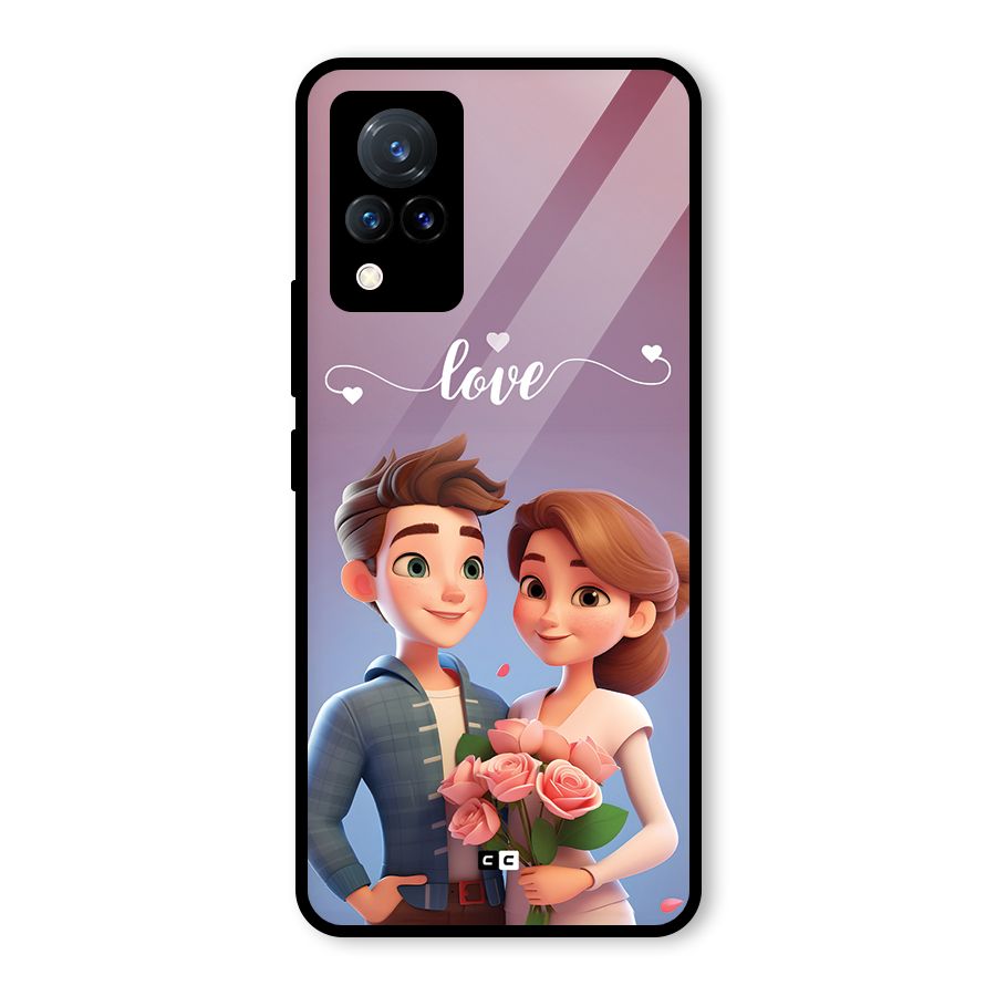 Couple With Flower Glass Back Case for Vivo V21 5G