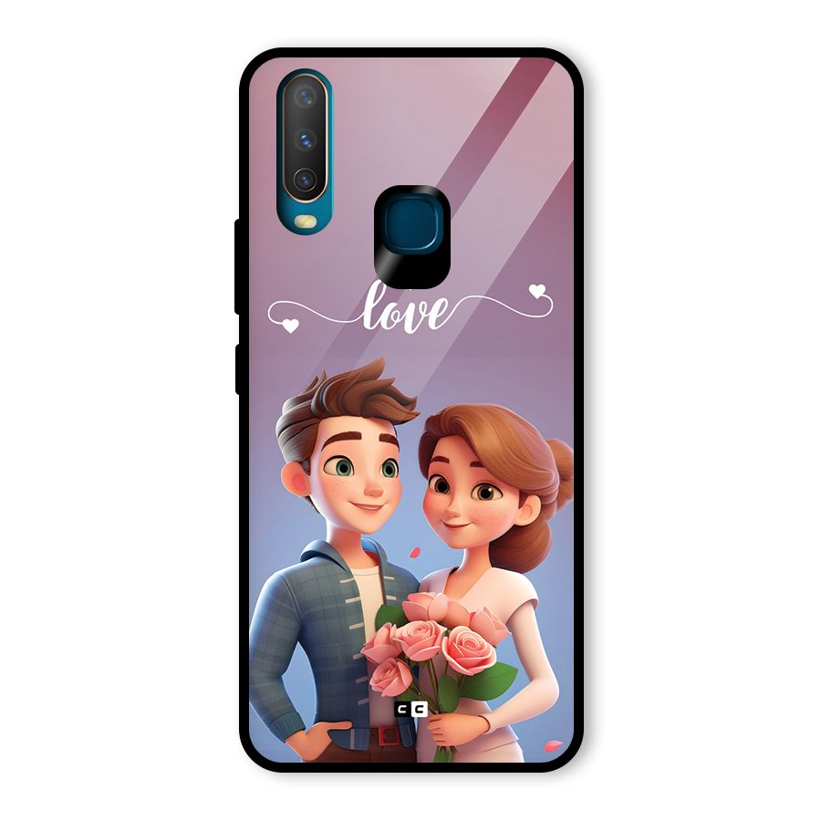 Couple With Flower Glass Back Case for Vivo Y15