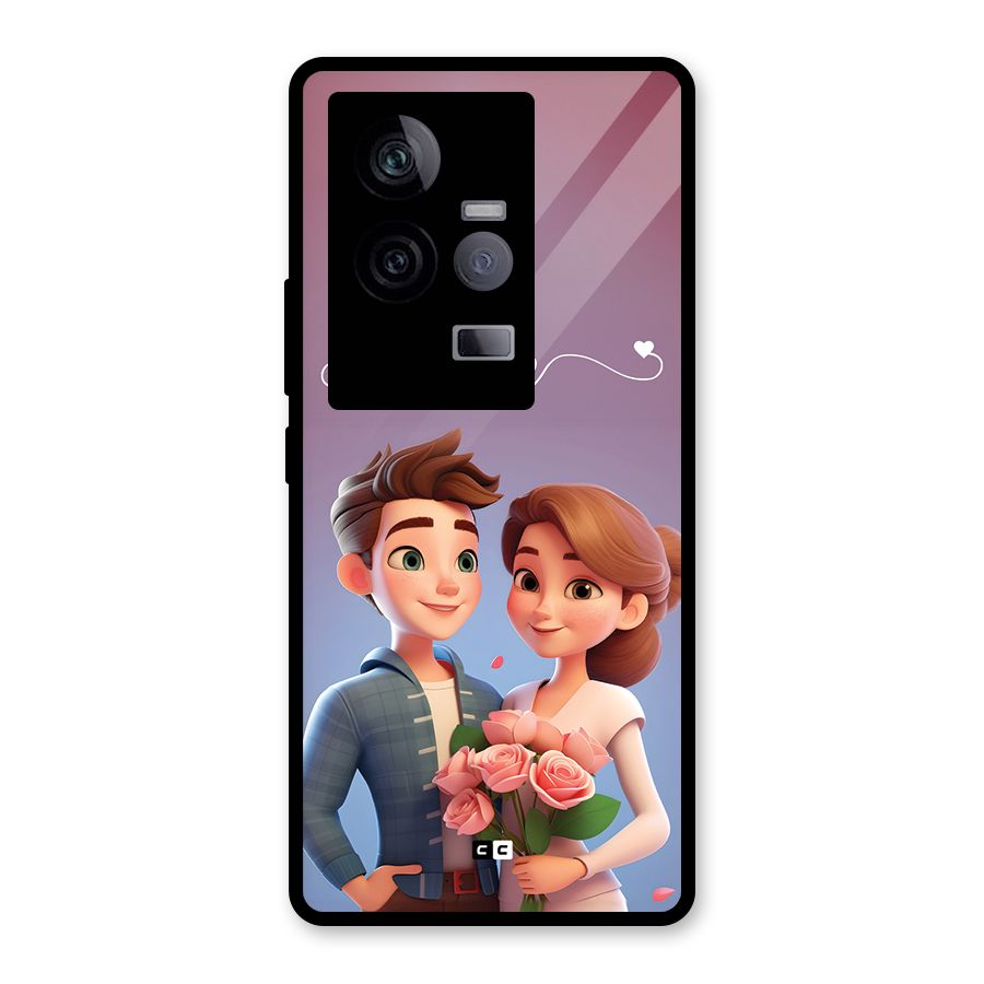 Couple With Flower Glass Back Case for Vivo iQOO 11 5G