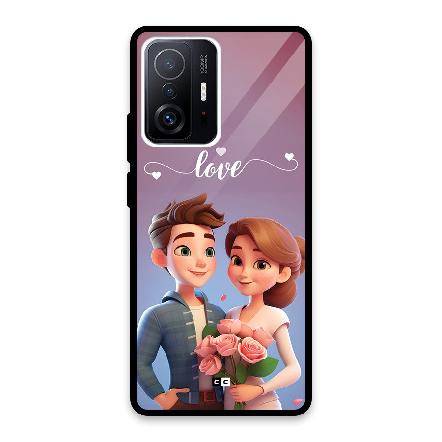 Couple With Flower Glass Back Case for Xiaomi 11T Pro