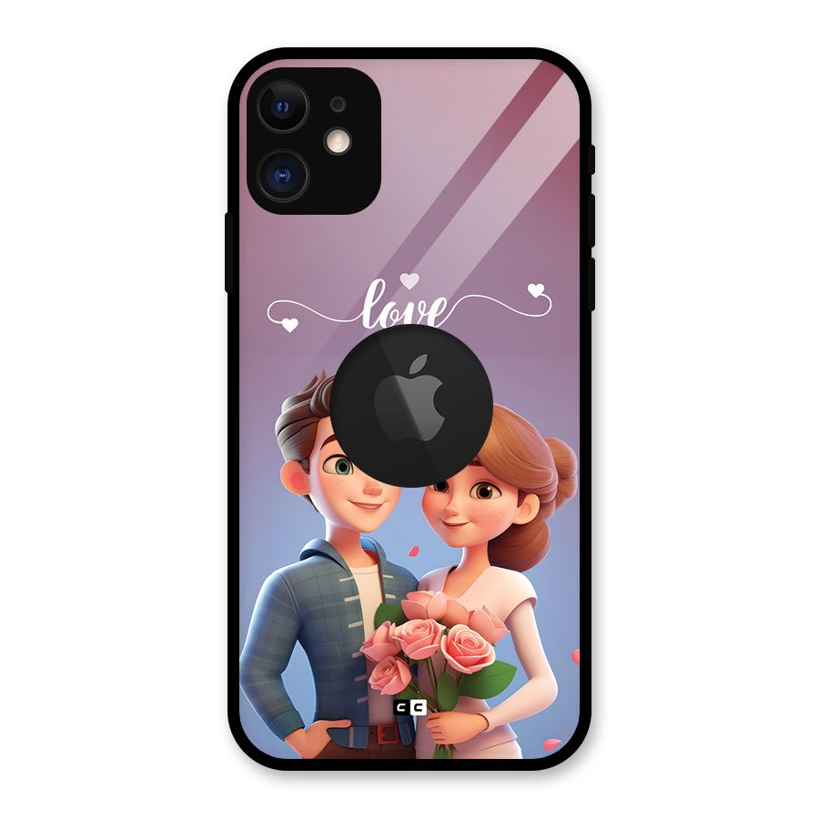 Couple With Flower Glass Back Case for iPhone 11 Logo Cut