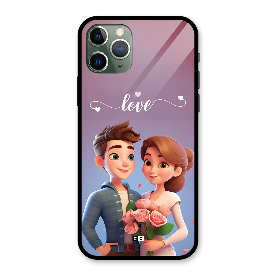 Couple With Flower Glass Back Case for iPhone 11 Pro