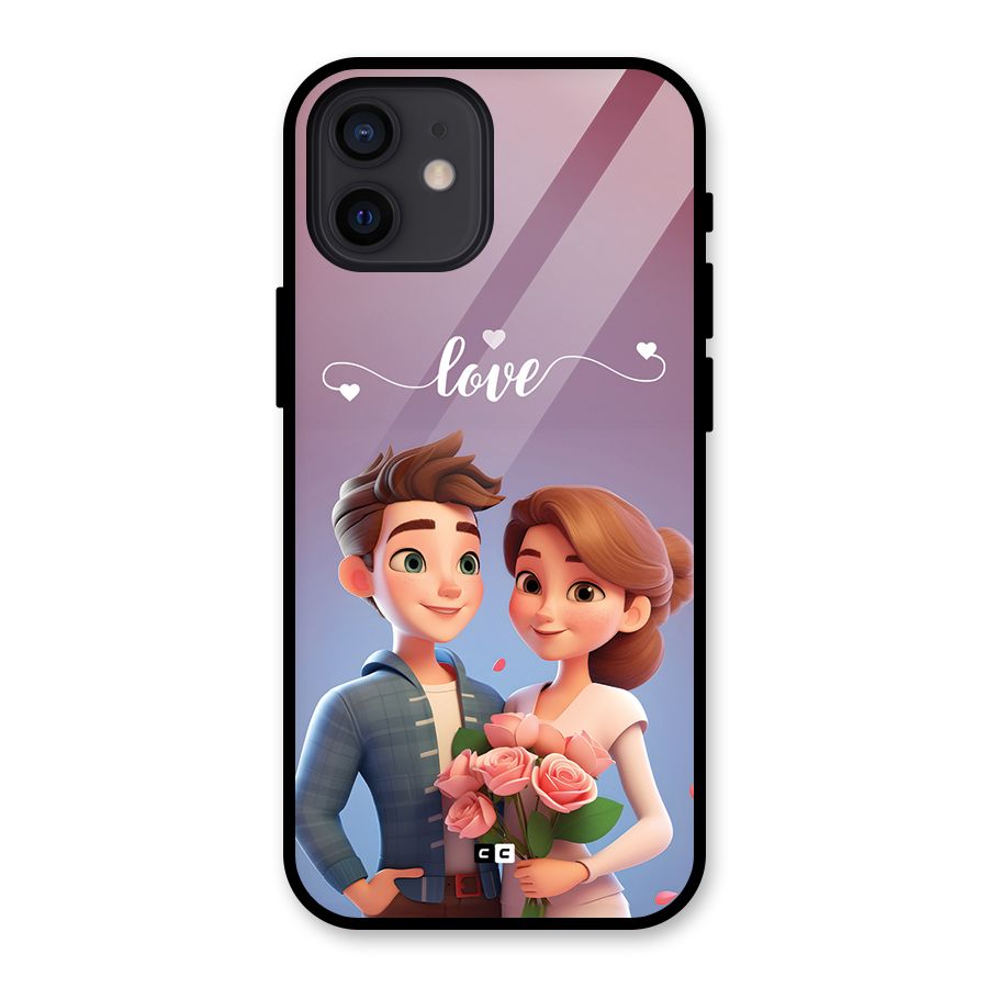 Couple With Flower Glass Back Case for iPhone 12