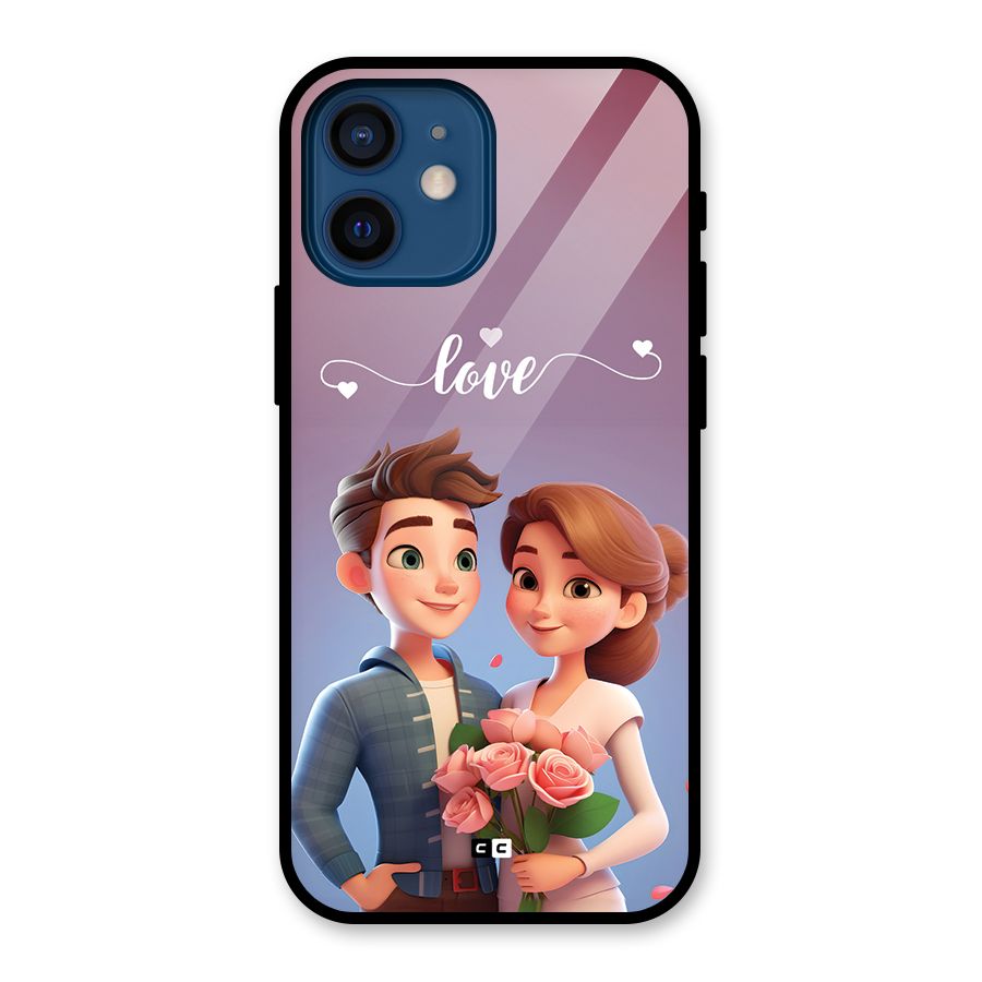 Couple With Flower Glass Back Case for iPhone 12 Mini