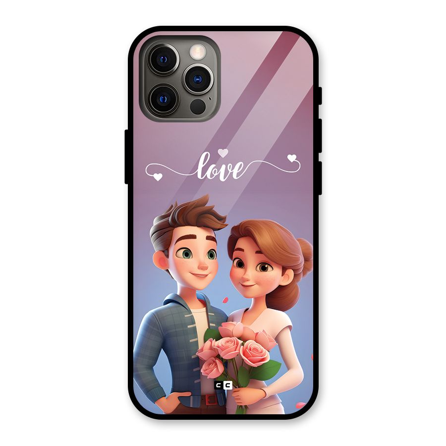 Couple With Flower Glass Back Case for iPhone 12 Pro