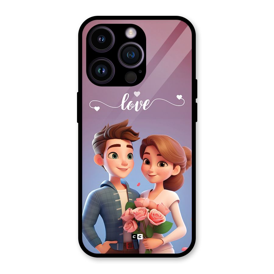 Couple With Flower Glass Back Case for iPhone 14 Pro