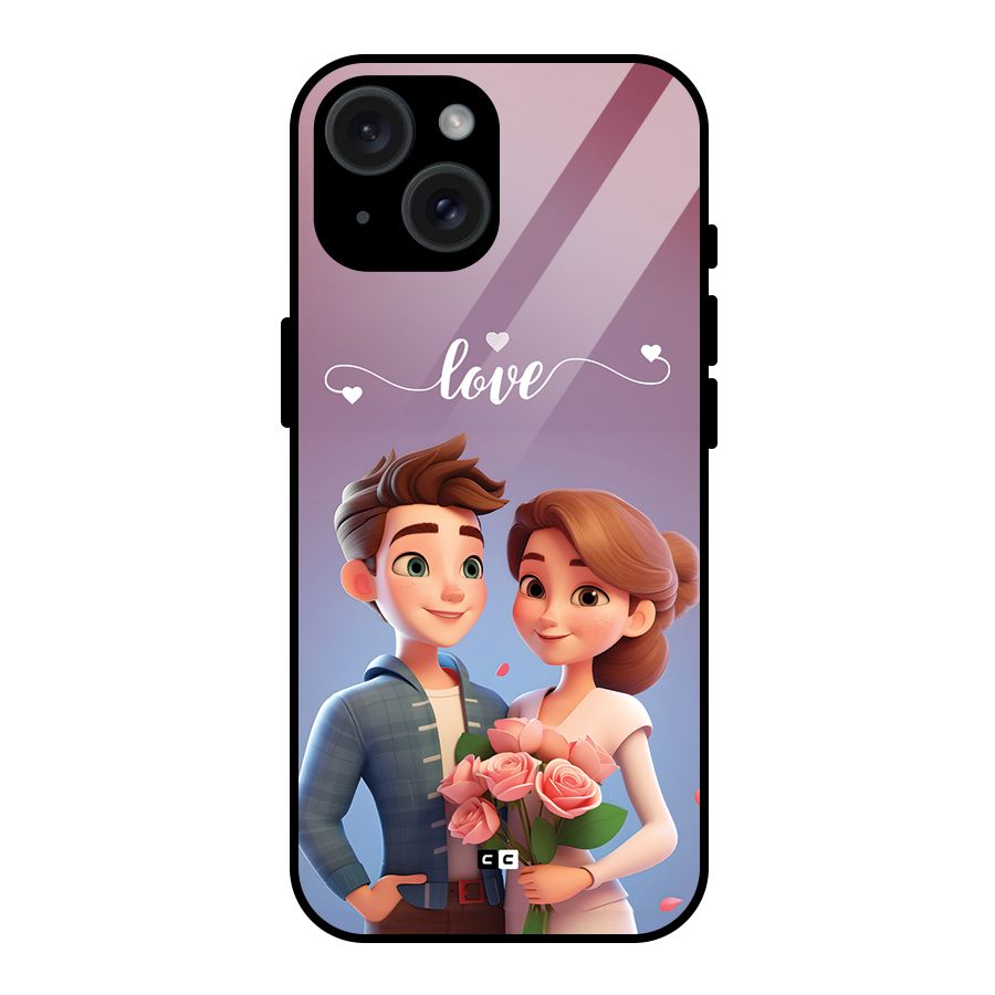 Couple With Flower Glass Back Case for iPhone 15