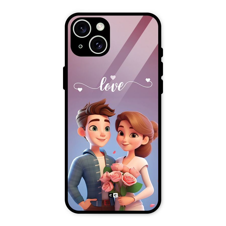 Couple With Flower Glass Back Case for iPhone 15 Plus