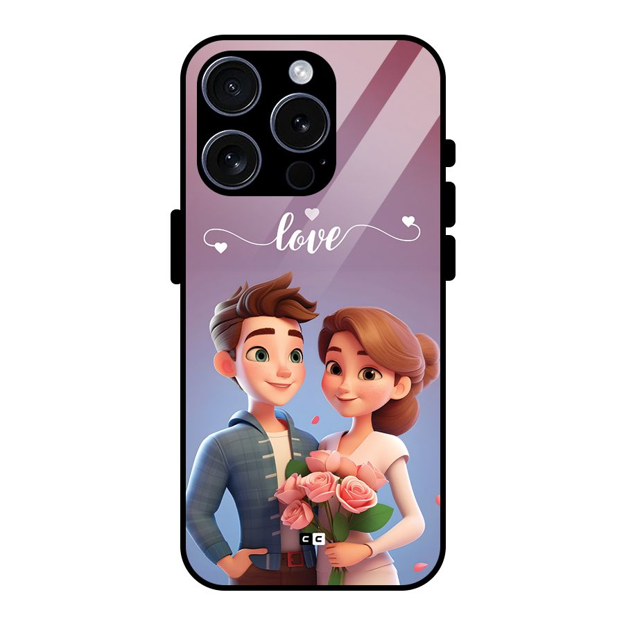 Couple With Flower Glass Back Case for iPhone 15 Pro