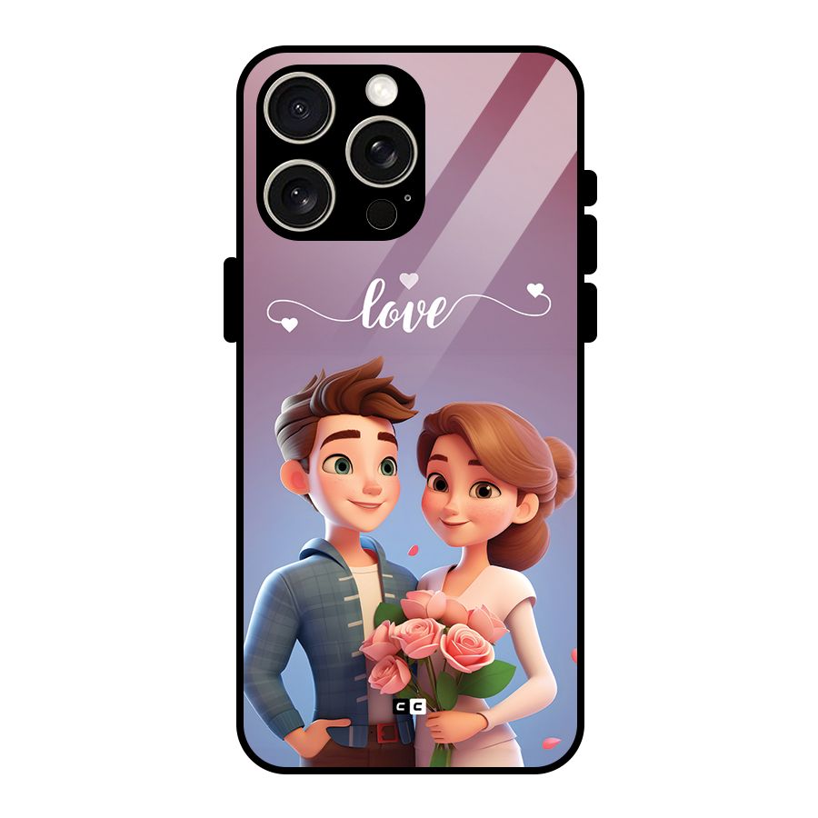 Couple With Flower Glass Back Case for iPhone 15 Pro Max